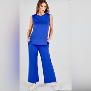 Vibrant royal blue 2 piece summer travel set sleeveless wide leg
